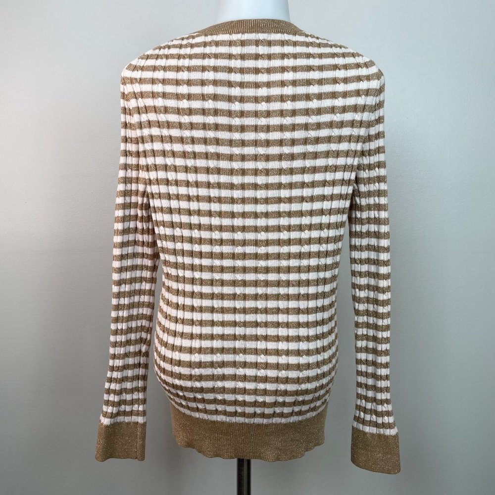 Talbots Sweater MP Medium Petite Metallic Gold Striped Crew Neck Cable Knit - Picture 6 of 13